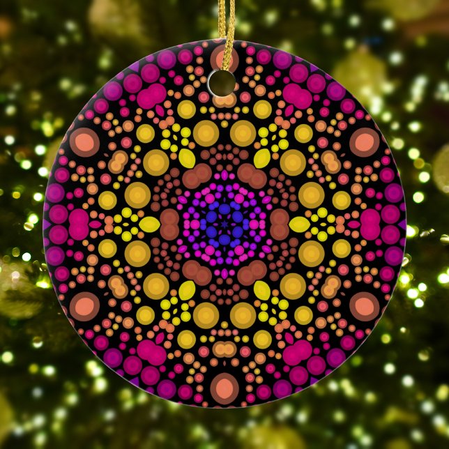 Dot Mandala Flower Purple and Yellow Ceramic Tree Decoration (Creator Uploaded)