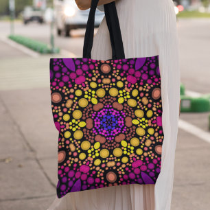 Dot Mandala Flower Purple and Yellow Tote Bag