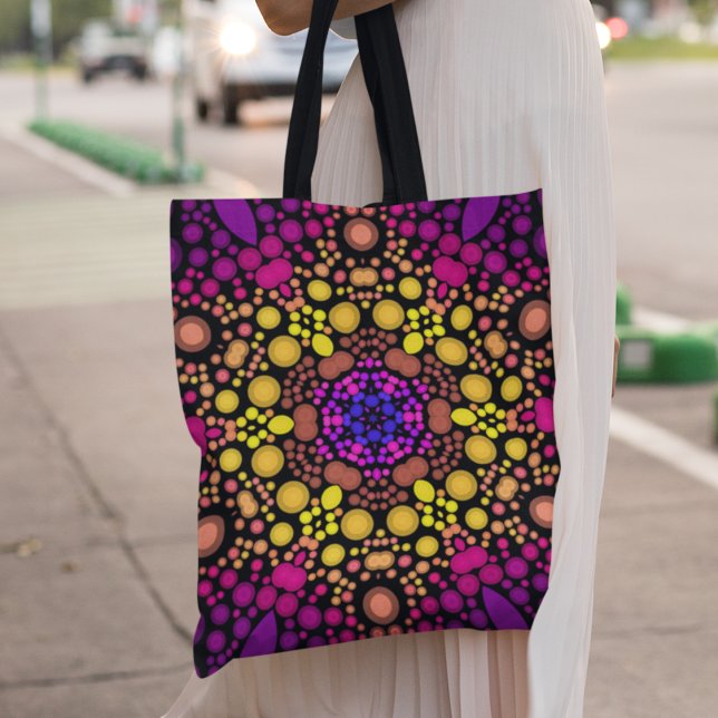Dot Mandala Flower Purple and Yellow Tote Bag (Creator Uploaded)
