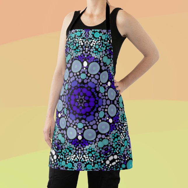 Dot Mandala Flower Purple Blue and White Apron (Creator Uploaded)
