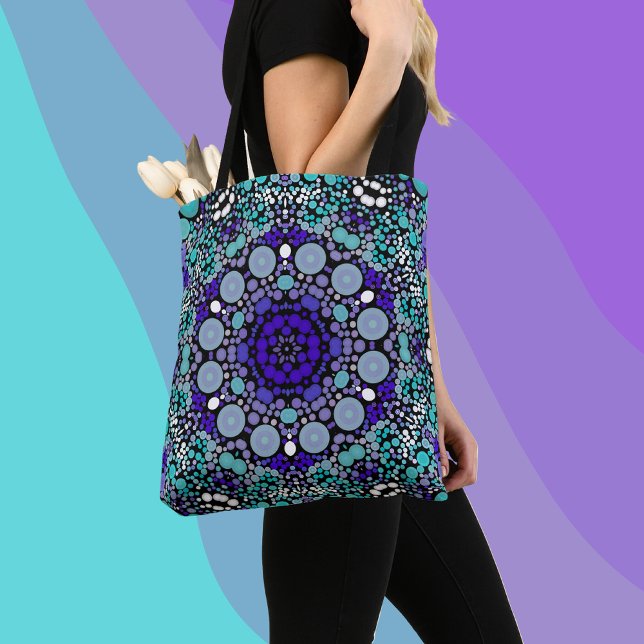 Dot Mandala Flower Purple Blue and White Tote Bag (Creator Uploaded)