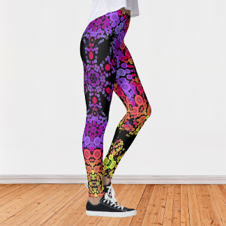Dot Mandala Flower Purple Orange and Yellow Leggings