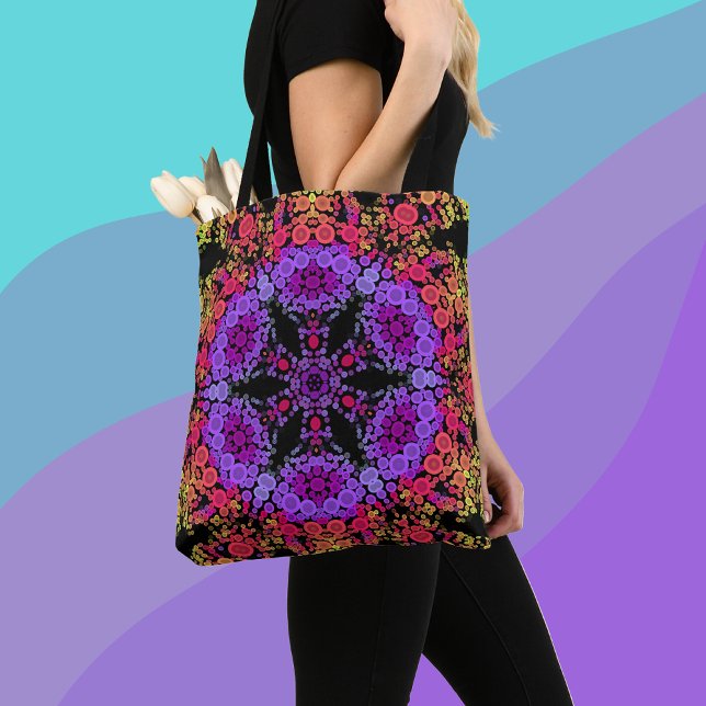 Dot Mandala Flower Purple Orange and Yellow Tote Bag (Creator Uploaded)