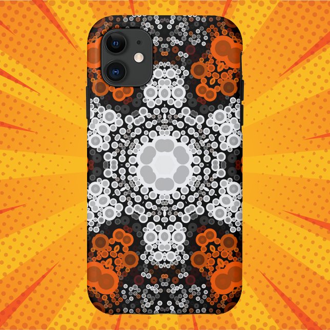 Dot Mandala Flower White Orange and Black Case-Mate iPhone Case (Creator Uploaded)