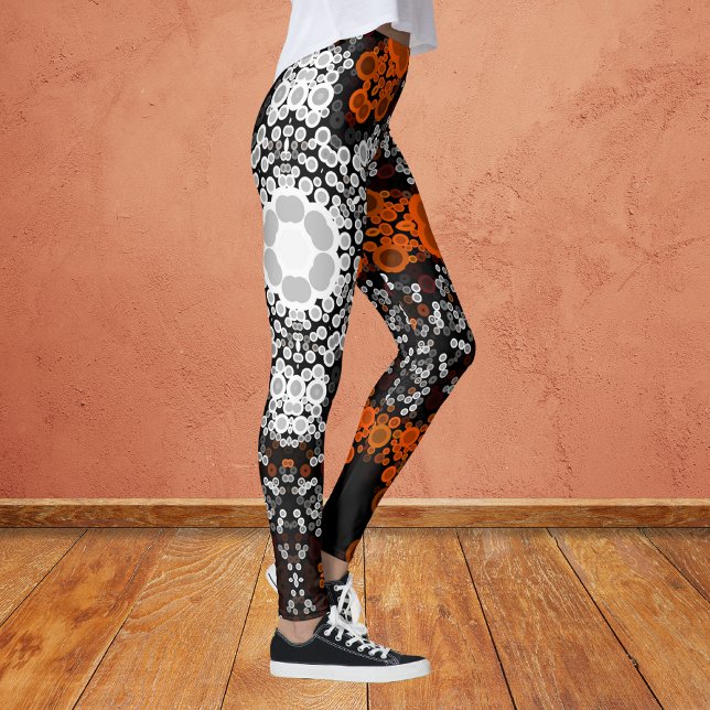 Dot Mandala Flower White Orange and Black Leggings (Creator Uploaded)