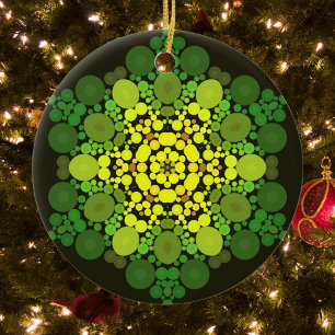 Dot Mandala Flower Yellow and Green Ceramic Tree Decoration