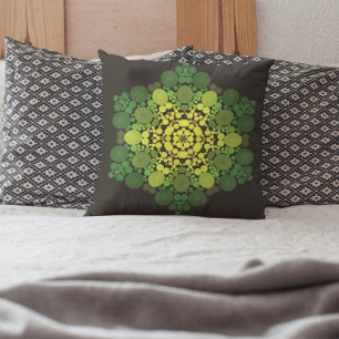 Dot Mandala Flower Yellow and Green Cushion