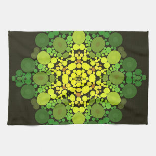 Dot Mandala Flower Yellow and Green Tea Towel