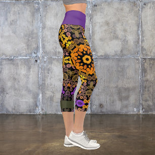 Dot Mandala Flower Yellow and Purple Capri Leggings
