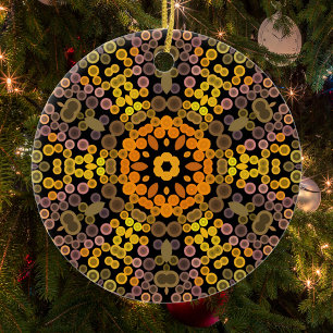 Dot Mandala Flower Yellow and Purple Ceramic Tree Decoration
