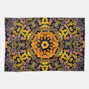 Dot Mandala Flower Yellow and Purple Tea Towel