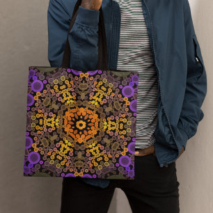 Dot Mandala Flower Yellow and Purple Tote Bag