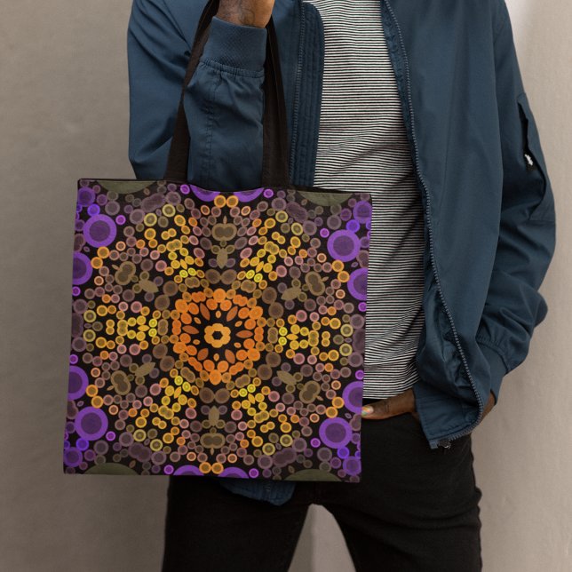 Dot Mandala Flower Yellow and Purple Tote Bag (Creator Uploaded)