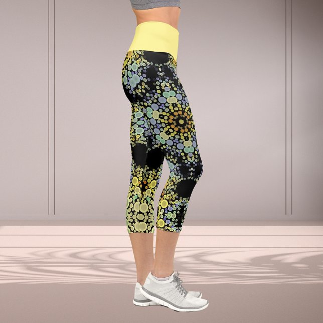 Dot Mandala Flower Yellow Blue and Grey Capri Leggings (Creator Uploaded)