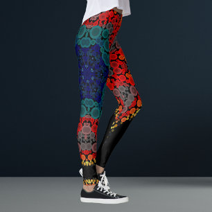 Dot Mandala Flower Yellow Blue and Red Leggings