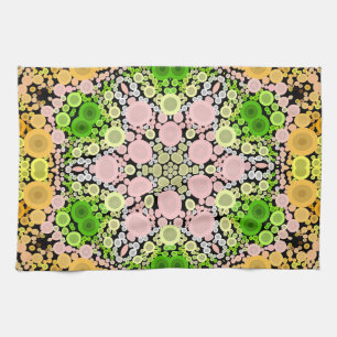 Dot Mandala Flower Yellow Green and Pink Tea Towel