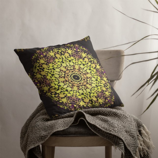 Dot Mandala Flower Yellow Purple and Black Cushion (Creator Uploaded)
