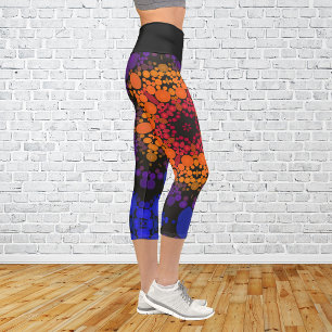 Dot Mandala Flower Yellow Purple and Blue Capri Leggings