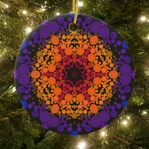 Dot Mandala Flower Yellow Purple and Blue Ceramic Tree Decoration