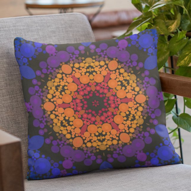 Dot Mandala Flower Yellow Purple and Blue Cushion (Creator Uploaded)
