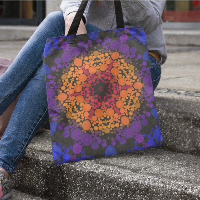 Dot Mandala Flower Yellow Purple and Blue Tote Bag (Creator Uploaded)