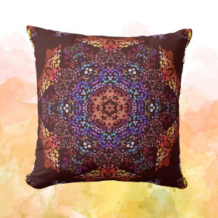 Dot Mandala Orange Blue and Purple Cushion