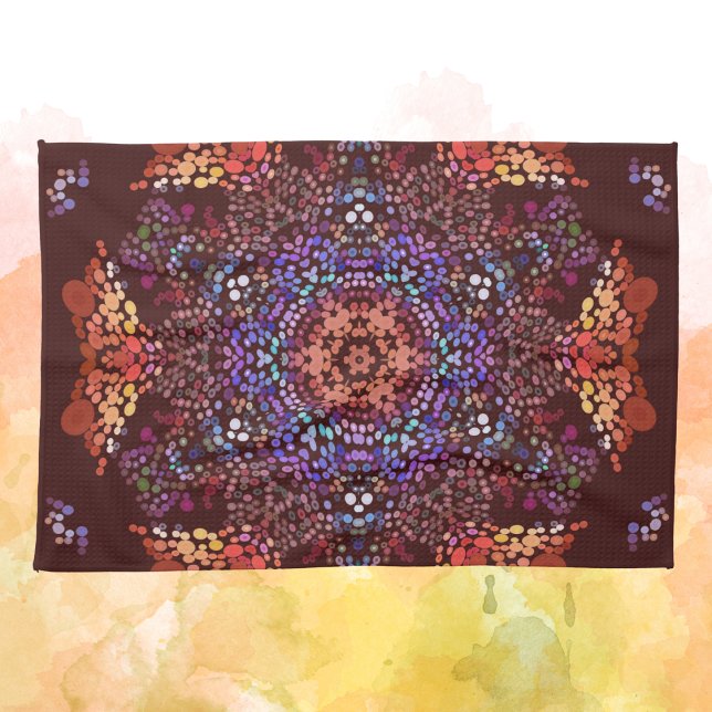 Dot Mandala Orange Blue and Purple Tea Towel (Creator Uploaded)