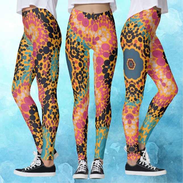 Dot Mandala Pink Blue Black and Yellow Leggings (Creator Uploaded)