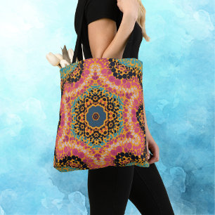 Dot Mandala Pink Blue Black and Yellow Tote Bag
