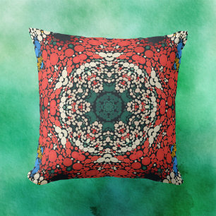 Dot Mandala Red White Blue and Green Cushion