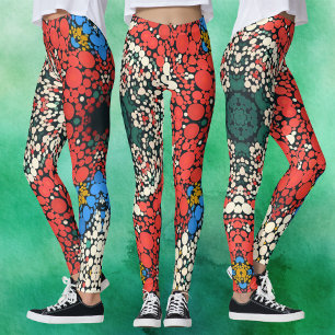 Dot Mandala Red White Blue and Green Leggings