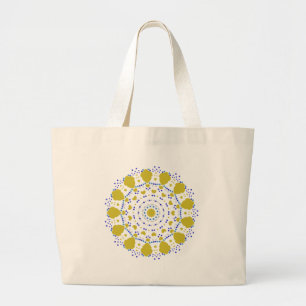 Dot Mandala with Hearts and Leaves Large Tote Bag
