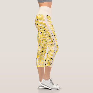 Dot Matrix - Yellow Cream Black-WITH TEXT Capri Leggings
