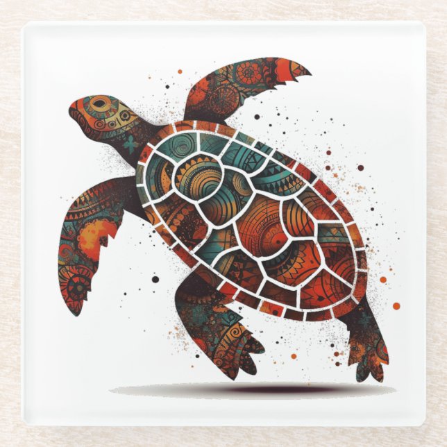 Dot Mosaic Turtle Glass Coaster (Front)