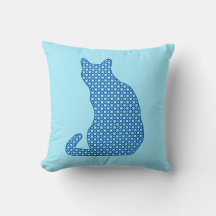 Dot Patterned Cat - Shades of Blue Throw Pillow
