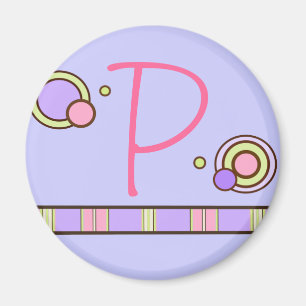 Dot & Stripes Monogrammed Magnet - purple