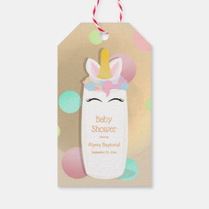 Dot Unicorn Baby Bottle Baby Shower Gift Tags