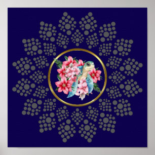 Dot Your Own Mandala With Sea Turtle Centre Image  Poster