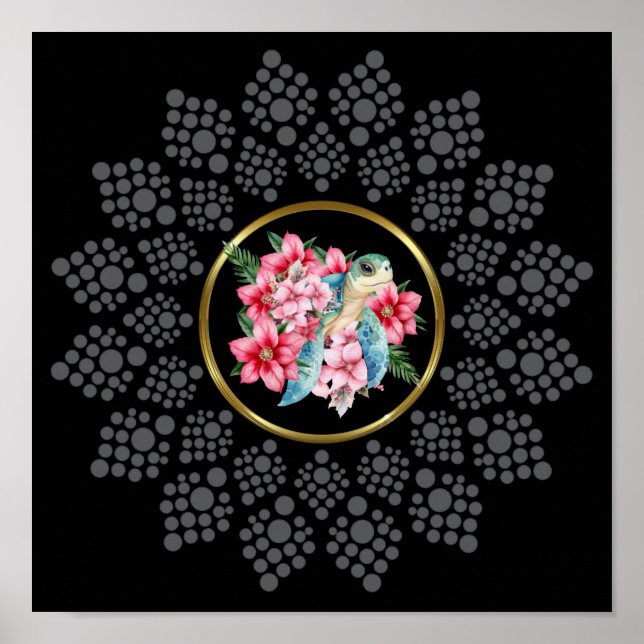 Dot Your Own Mandala With Sea Turtle Centre Image  Poster (Front)