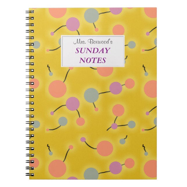 Doted Universe Retro Yellow with Text Label Notebook (Front)