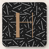 Dots and Dashes on Black Monogram Plastic Coasters