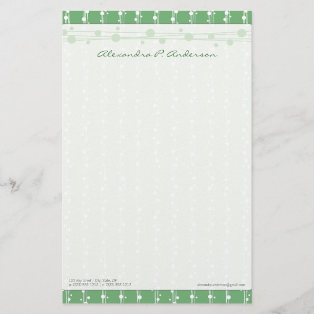 Dots and Straw Vibrant Green Customised Stationery (Front)