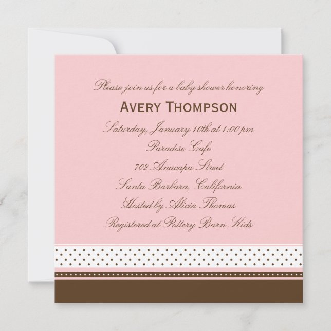Dots and Stripes Baby Shower Invitation - Pink (Front)