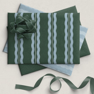 Dots and stripes green light blue fun holiday wrapping paper sheet