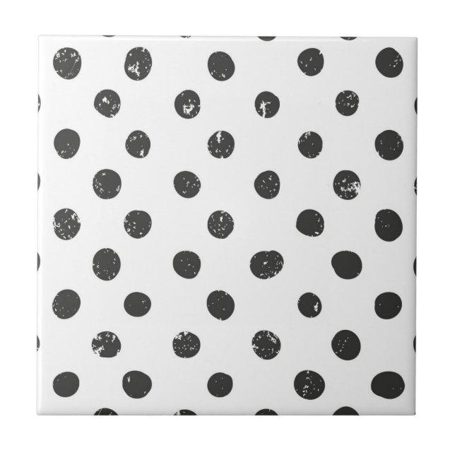 Dots Black White Pattern Cute Modern Simple Tile (Front)