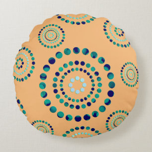 Dots Circle Power Flowers + your backgr. Round Cushion