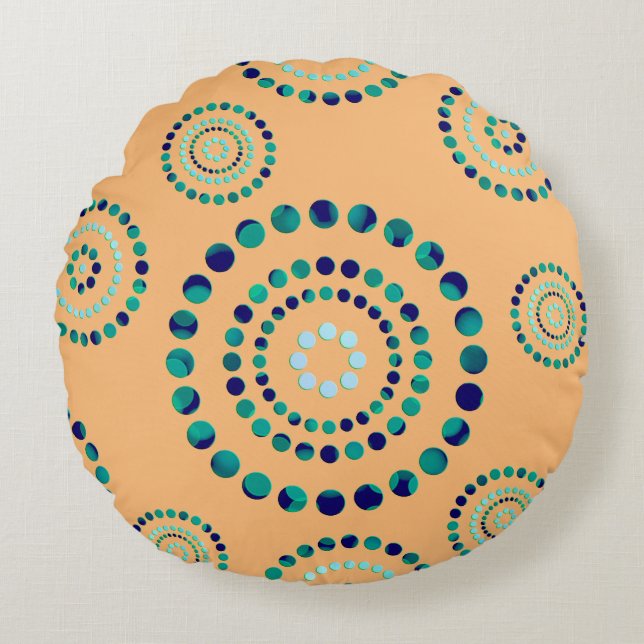 Dots Circle Power Flowers + your backgr. Round Cushion (Front)