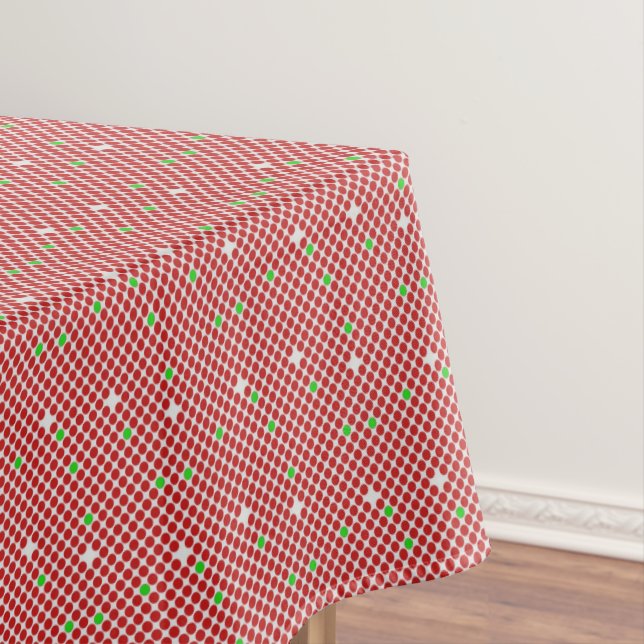 Dots Diagonal Graphical Pattern Red White Green Tablecloth (In Situ)