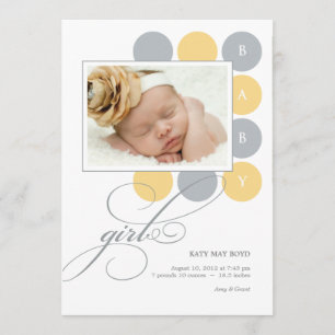 Dots Girl Custom Photo Birth Announcement