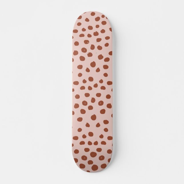 Dots in Peach and Brown Dalmatian Spots Skateboard (Front)